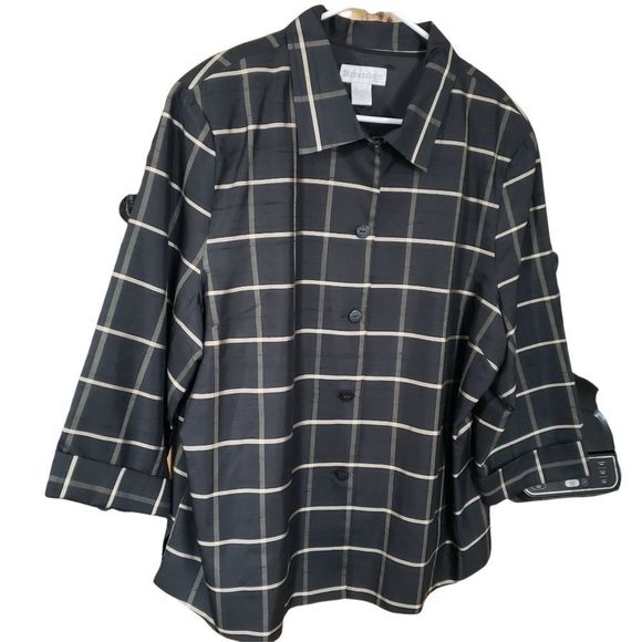 DRESSBARN Pure Silk Window Pane Jacket Size 2X - Picture 3 of 11